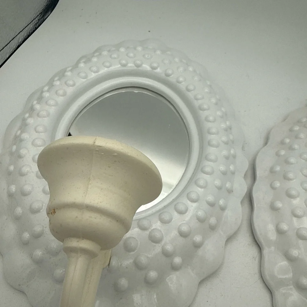 2 VTG 1985 Burwood White Plastic Hobnail Mirrored candle wall Sconces 10x7”